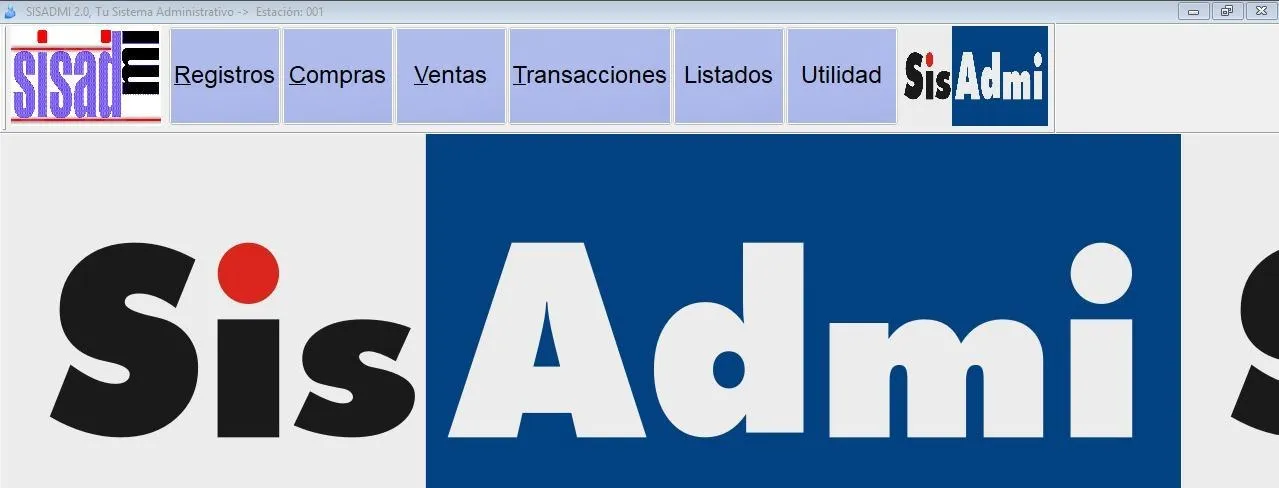 Pantalla real de Sisadmi: Menú principal